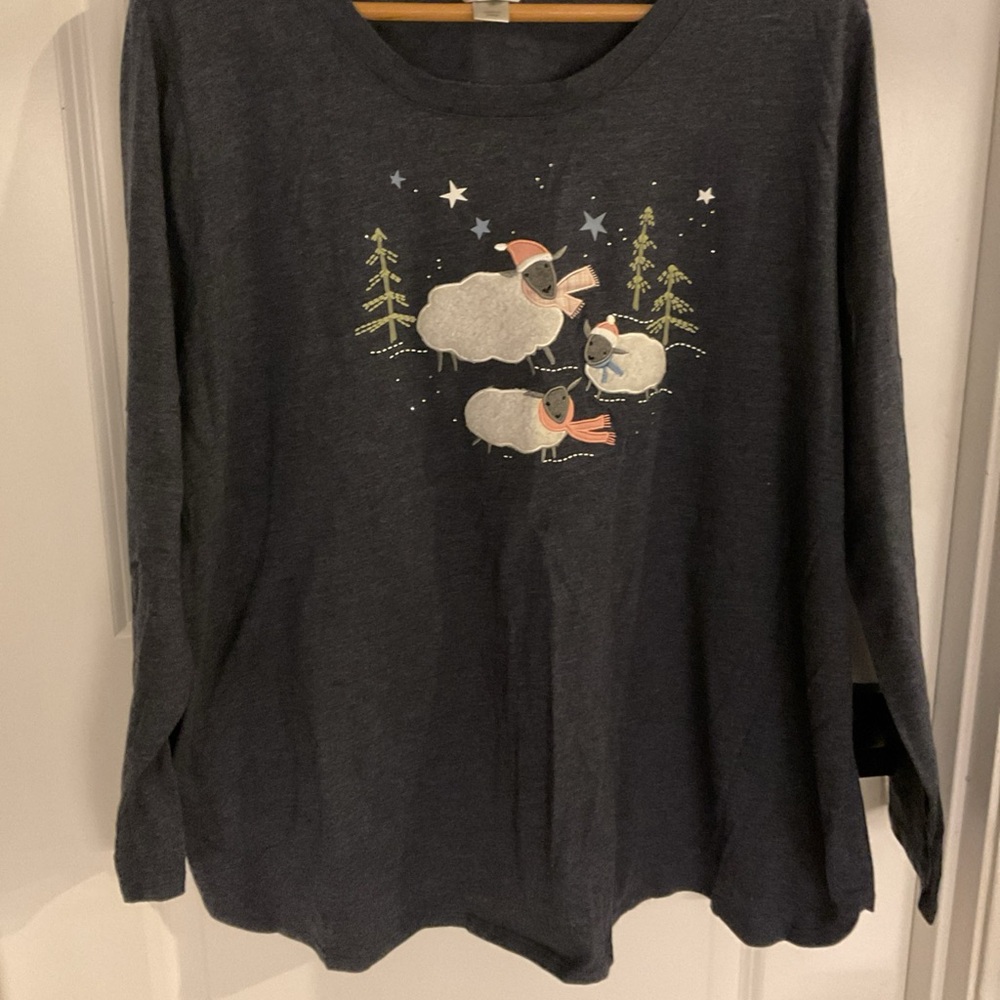 CJ Banks - Long Sleeve Sheep Shirt - Blue - Ladies Size 3X - Picture 2 of 13